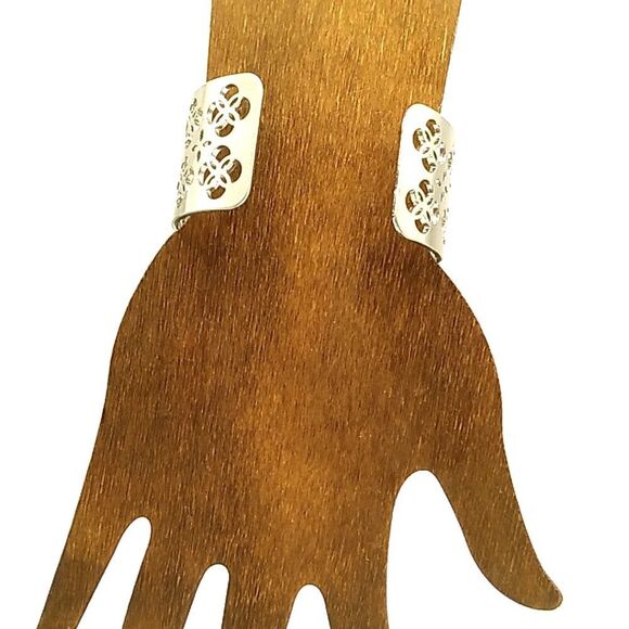 Silver-tone Wide Laser Cut Cuff Bracelet - Picture 2 of 7
